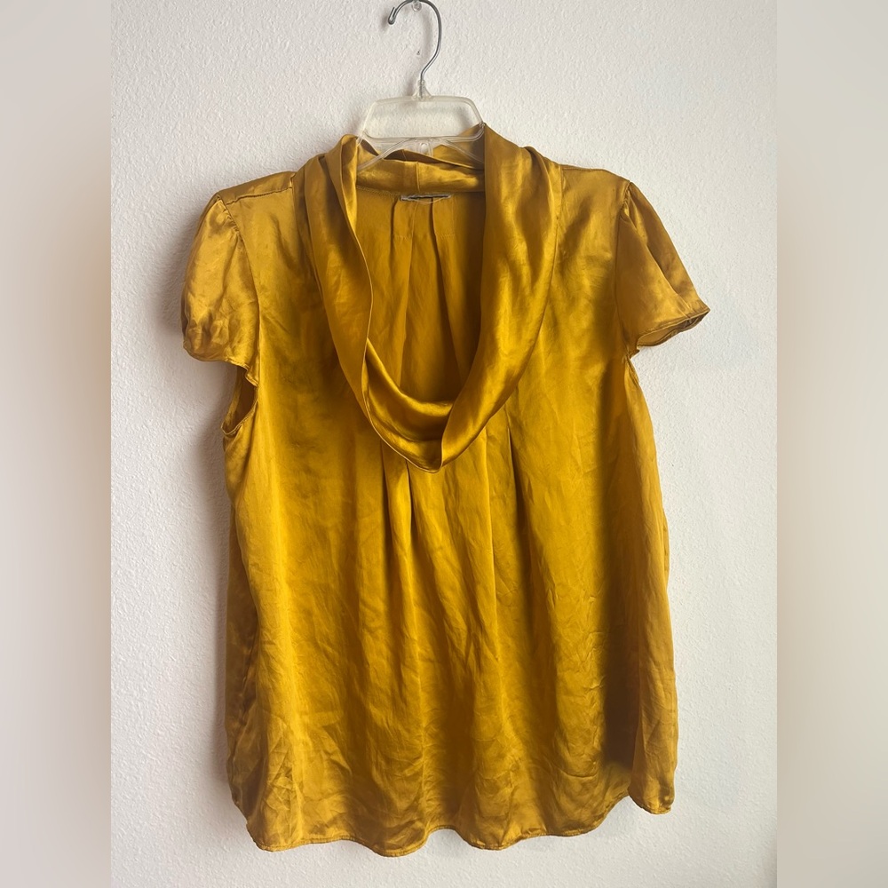 Gold Satin Women's Draped Neck Blouse
